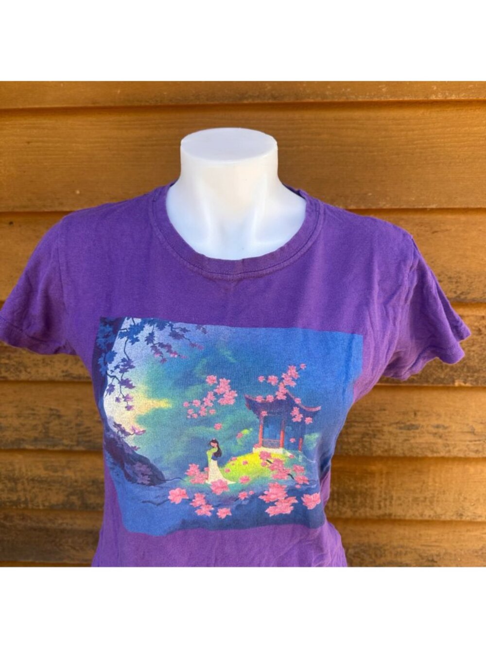 Hot Topic Disney Mulan Purple Graphic Tee Womens Size L Cherry Blossom Design - Picture 5 of 9